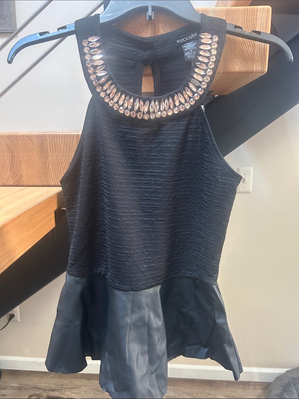 Stoosh Black Halter Top with Rose-Gold Jeweled Neckline
